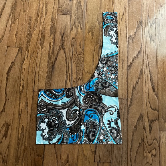 Neckwear/scarf turquoise brown blue white tan colors, various options to wear - Picture 6 of 6